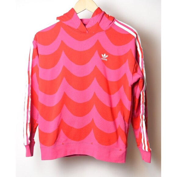 adidas Tops - Adidas x Marimekko Women's Pink Red Hoodie with White Stripes Size XS